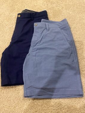 Vineyard Vines Navy and Light Blue Button-Detail Shorts